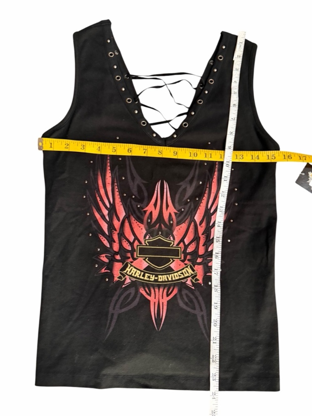 Deadstock Y2K Harley Davidson Lace Up Biker Tank Top Size Large - Picture 3 of 9
